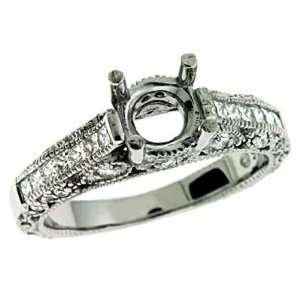  14k White Princess Cut Diamond Semi Mount Engagement Ring 