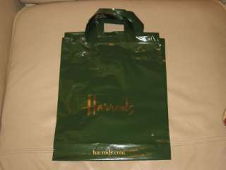 NEW 5 MEDIUM GREEN HARRODS PLASTIC CARRIER SHOPPING TOTE BAGS  