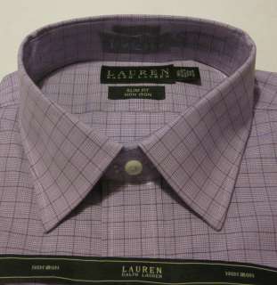   Ralph Lauren Mens Purple Check Non Iron Slim Fit Dress Shirt  