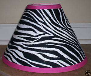   made with black white stripe animal fabric pink trim lamp shade  