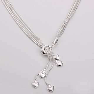  wholesale solid silver fashion 5line&heart necklace 