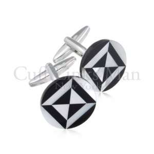  Onyx and Mother of Pearl Mosaic Cuff Links CL 0031 