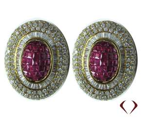 88CT Ruby and Diamond Oval Shaped Earrings F VS 18K Yel Gold  