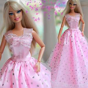 New Barbie Dolls Fashion Princess Dress Pink Gown Clothes ZQ151  