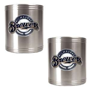 Milwaukee Brewers MLB 2pc Stainless Steel Can Holder Set  Primary Logo 