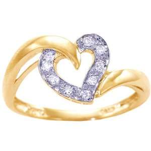 14K Yellow Gold Diamond Free Form Heart Promise Ring Diamond, size8.5