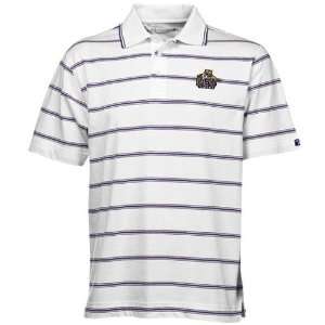  Cutter & Buck LSU Tigers White Griffin Bay Striped Polo 