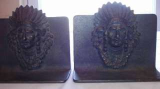 VINTAGE CASE IRON INDIAN HEAD CHIEF NATIVE AMERICAN BOOKENDS BOOK ENDS 