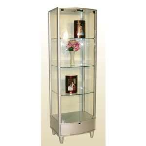  Square Wood & Glass Curio Cabinet in Silver. Furniture 