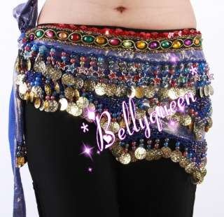Colorful belly dance hip scarf belt gold coins 9colours  