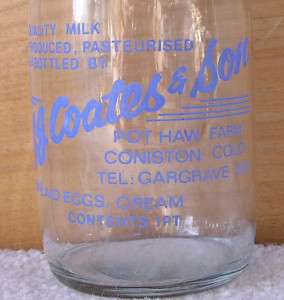 Vintage J.J. Coates & Sons Milk Bottle Pt Pot Haw Farm  