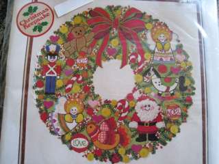 Crewel Sunset Stitchery Embroidery KIT,CHRISTMAS WREATH FANTASY 