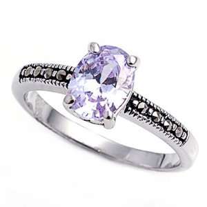   Engagement Ring Oval Shape Lavender CZ Solitaire Marcasite Ring 8MM
