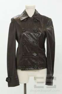 Michael Kors Dark Brown Leather Double Breasted Jacket Size 4 NEW $ 