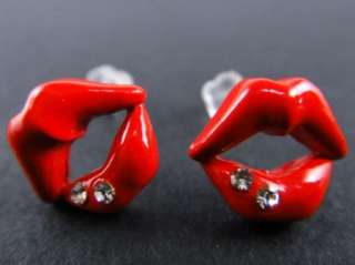 E583 Korean style stud earring red kiss  