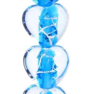  14mm Heart Aqua Glass Bead with Silver Foil Arts, Crafts 