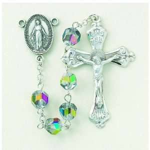  7mm Vitreal Rosary w/Sterling Crucifix & Center   Boxed St 