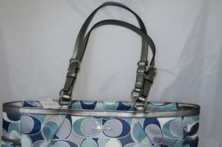   GALLERY OUTLINE SCARF PRINT LARGE EW LARGE TOTE 18428 SILVER/GREY/BLUE