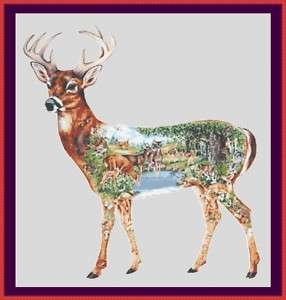 Cross Stitch Chart ~ WHITE TAILED DEER ( collage )  