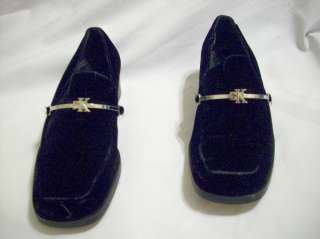 CALVIN KLEIN BLACK VELVET LOAFERS SHOES WITH SILVER SIGNATURE LOGO 