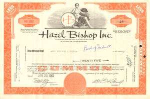 Hazel Bishop  cosmetics lipstick stock certificate  