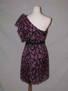 Milly Coquille Print Silk Black Dress One Shoulder 6  