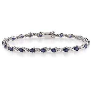  Sterling Silver Sapphire Fancy Tennis Bracelet Jewelry
