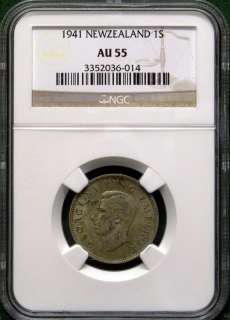 1941 New Zealand 1 Shilling NGC AU55  
