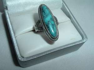   ESTATE STERLING SILVER AND TURQUOISE RING, SIZE 4.50 IN RING BOX