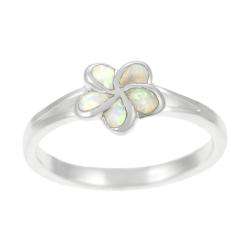 Sterling Silver White Opal Plumeria Flower Ring  