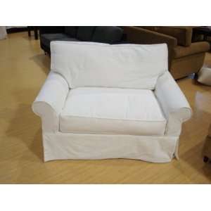 Sofa U Love   Low Camel Arm Oversize Chair with a Washable White Denim 