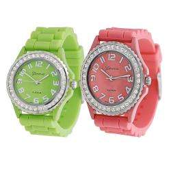 Geneva Platinum Womens Rhinestone accented Silicone Watch (Set of 2 