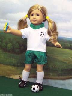 pc Soccer Outfit Green/ White fits American Girl Doll  