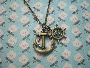 FUNKY BRASS ANCHOR WHEEL NECKLACE VINTAGE NAUTICAL SAILOR PIRATE 