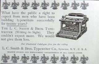 This is an original 1905 print ad for L.C. SMITH & BROS TYPEWRITER 