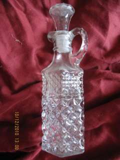 Vintage Pressed Glass Oil Vinegar Cruet Clear Diamond  
