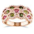 Sterling Silver Pink and Green Cubic Zirconia Ring  