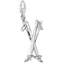 Sterling Silver Snow Skis and Poles Charm  