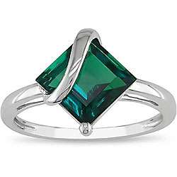 10k White Gold Created Emerald Ring  