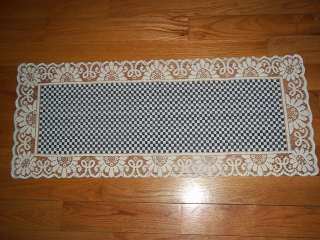 LACE IVORY CREME BLUE CHECKERED TABLE RUNNER CTRBC21  
