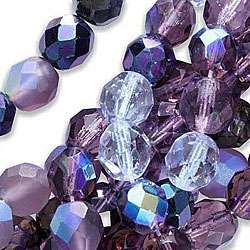 Czech Fire Polish 8 mm Round Lilac Purple Beads (100)  
