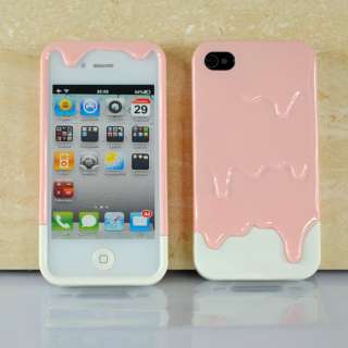   ice Cream Skin Hard Case Cover For Apple iPhone 4 4S Pink White 0286