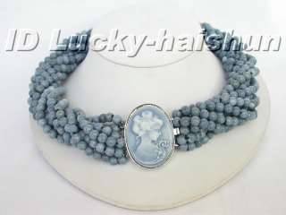 GENUINE 10ROW 100% NATURE ROUND BLUE CORAL NECKLACE  