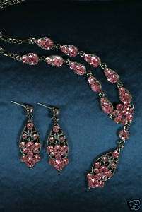 Dangle Chandelier Necklace and Earing Set Rose NK011  