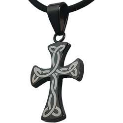 Stainless Steel Black Celtic Cross Pendant Necklace  