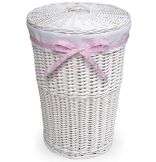 White Round Rattan Hamper with White Waffle Liner  