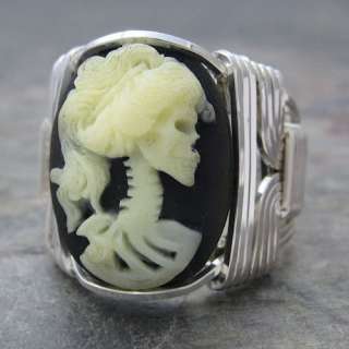   Bride Acrylic Cameo Sterling Silver Wire Wrapped Ring ANY size  