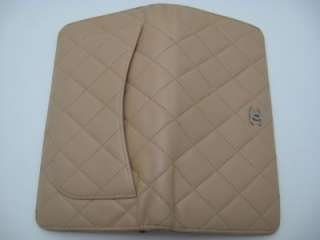 Auth. Chanel Camel Brown Quilted Lambskin Leather Long Wallet  