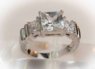   White Gold Plate   3CTW Princess Cut Past Present & Future Ring  