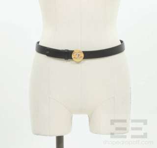 Chanel Black Leather & Gold & Silver Monogram Belt Size 80/32  